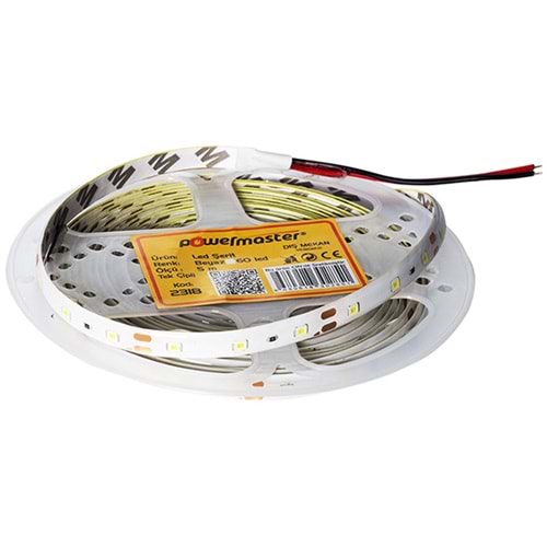 Powermaster 2318 Tek Çip BEYAZ Silikonlu Metrede 60 Led Şerit Led - 5 Metre
