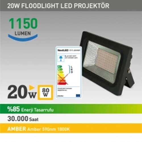 Nextled YE-FL-20WA 20 Watt Amber Projektör Led