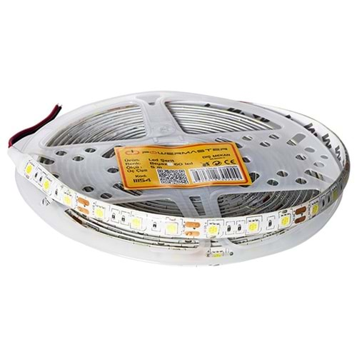 Powermaster 11154 12 Volt 5050 Beyaz 3 Çip 60 Led Silikonlu Dış Mekan Şerit Led - 5 Metre