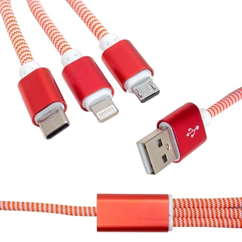 Powermaster 2368 2.1A Micro/Type-C/Lightning 3IN1 USB Şarj ve Data Kablosu