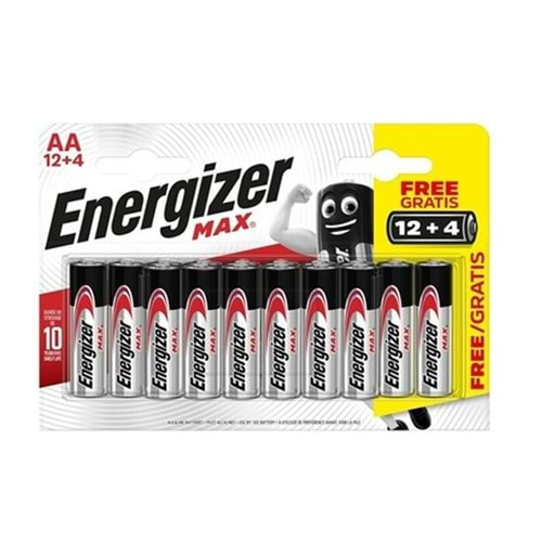 Energizer Max AA 12+4 Alkalin Kalem Pil - 16 Lı Paket Halinde