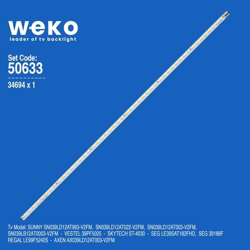 Weko WKSET-5633 -MLD-820=34694X1 CMO E-LED 39 INCH - VLED_1 - V390HK1-LS5-TREM4 1 ADET LED BAR=AX039LD12AT003=SN039LD12AT993=SN039LD12AT022=SN039LD12AT003=SN039LB12AT0003=39PF5025=ST-4030=LE39SAT182