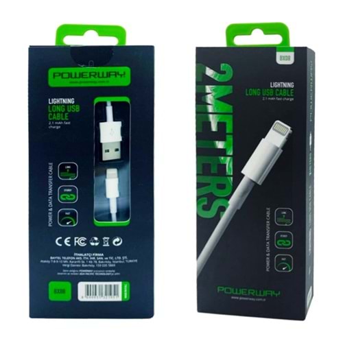 Powerway BX08 Iphone 2100 Mah Hızlı 2 Metre Şarj Ve Data Kablosu