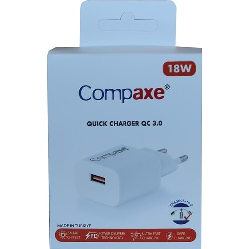 Compaxe CTA-150QCUL24B 18W 5V 3A/9V 2A/12V 1.5A QC Adaptör + 2.4A Usb To Lightning Kablo Şarj Seti