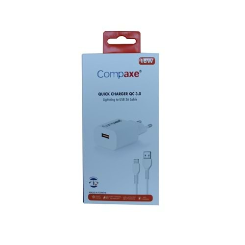 Compaxe CTA-521DULB 5v 2.1A 10W 2USB 1mt Usb 3.0 Ev Şarj Kafa + Lightning Şarj Kablosu