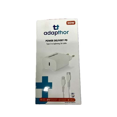 Adapthor TTA-200TI 20W 5V 3A/9V 2.22A/9V 1.67A PD + 3A Type C To Lightning Kablo Şarj Seti