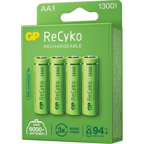 Gp Reycko 1300 Mah R6 AA Şarjlı 2'li Kalem Pil 4 Lü Paket Halinde