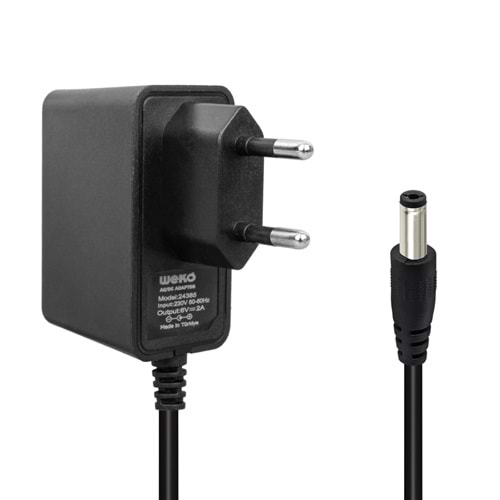 Weko 24385 6 Volt 2 Amper Plastik Kasa Masaüstü Adaptör (5.5x2.5 Uçlu)