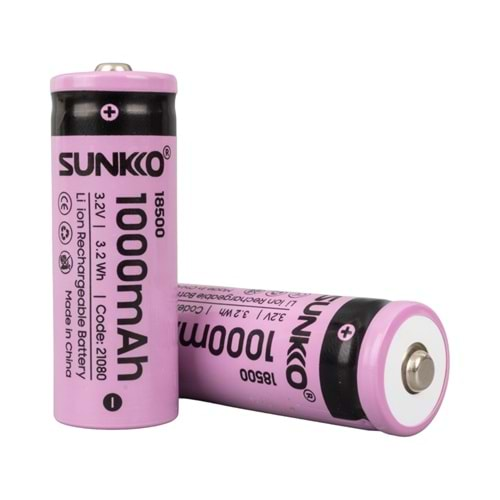 Sunkko 21080 3.2 Volt 1000 Mah IFR 18500 Şarj Edilebilir Pil - 2 Li Paket Halinde