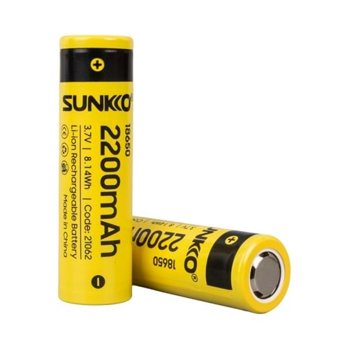 Sunkko 21062 3.7 Volt 2200Mah 18650 Şarj Edilebilir Pil - 2 Li Paket Halinde