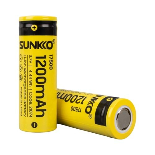 Sunkko 21074 3.7 Volt 1200Mah 17500 Şarj Edilebilir Pil - 2 Li Paket Halinde