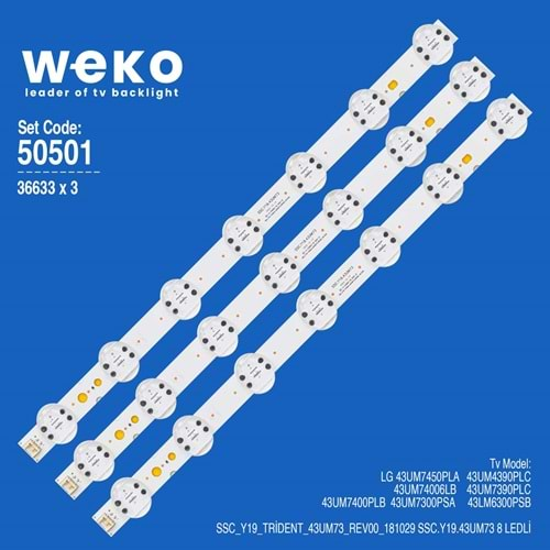 Weko WKSET-5501 36633X3 SSC_Y19_TRİDENT_43UM73_REV00_181029 3 ADET LED BAR