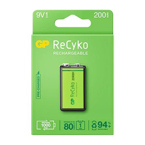 GP Reycko 9 VOLT - 200 MAH NI-MH Şarjlı Pil GP20R8H-2E1-(GPRHV208R075)