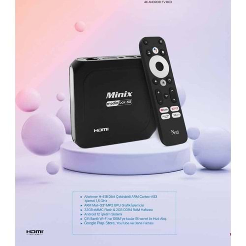 Next Minix Mediabox 5G + 2GB Ram+32gb Hafıza+Android 12 4K Android Tv Box