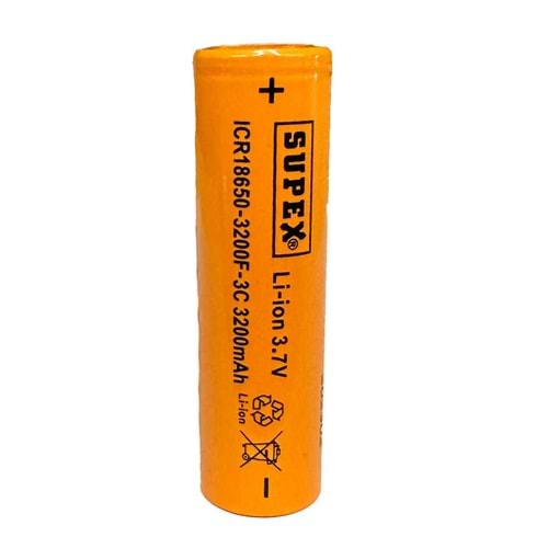 Supex ICR18650-3200F-3C 3.7 Volt 3200 mAh Düz Kafa Lityum Pil