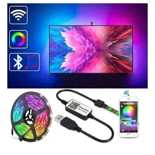 Hightek Rgb 5V Usb Li Tv Arkası Kumandalı Silikonlu Dış Mekan Şerit Led -3 Metre