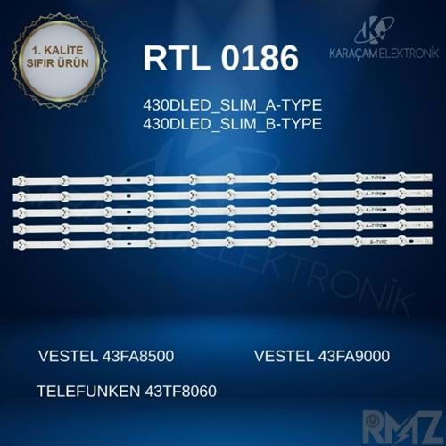 RTL-0186 (SET-2169) (SET-445) Vestel 43 /VESTEL 43FA8500 LED BAR ,VESTEL 43FA9000 LED BAR ,TELEFUNKEN 43TF8060 LED BAR