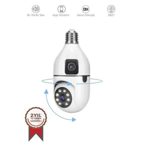 Torima CMR13 Çift Kameralı 360° Full Hd 1080p Ampül Smart Ip Güvenlik Kamerası