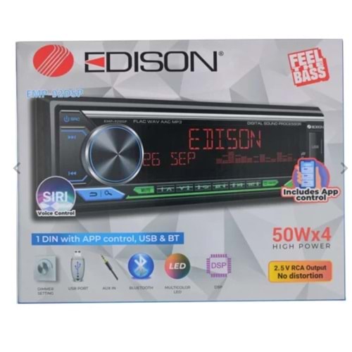 Edison EMP-94DSP 3 Anfi Çıkışlı +Usb+Dsp+Bluetooth+Multicolor+FM+Aux+4x50 Watt Oto Teyp