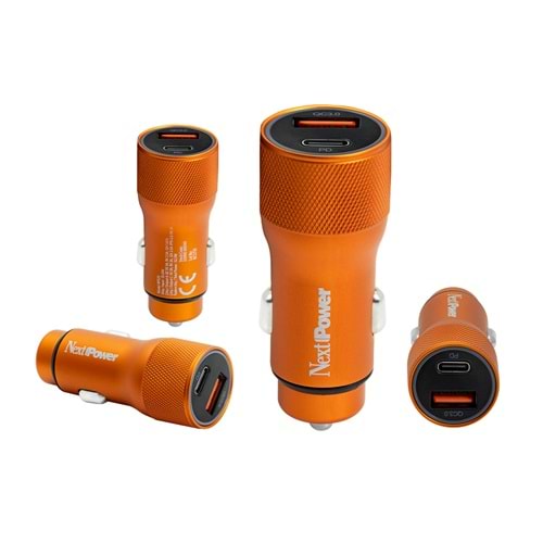 Next Power NP525 USB/PD Araç içi Hızlı Şarj Adaptörü - Turuncu