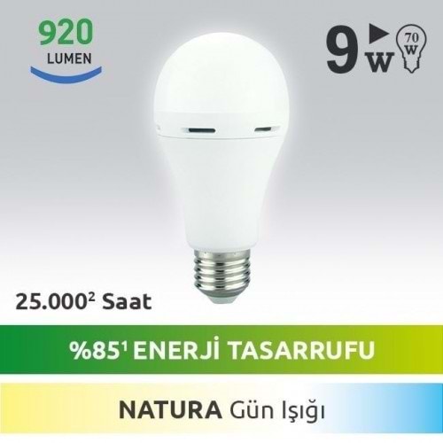NextLed YE-E27-9WN 9 Watt Pilli Naturel Şarjlı Ampul Led
