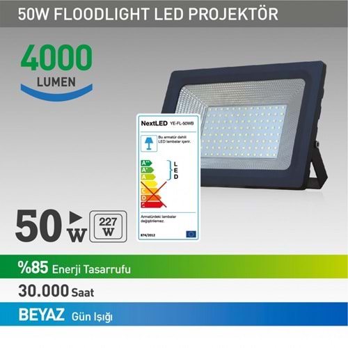 Nextled YE-FL-50WB 50 Watt Beyaz Projektör Led