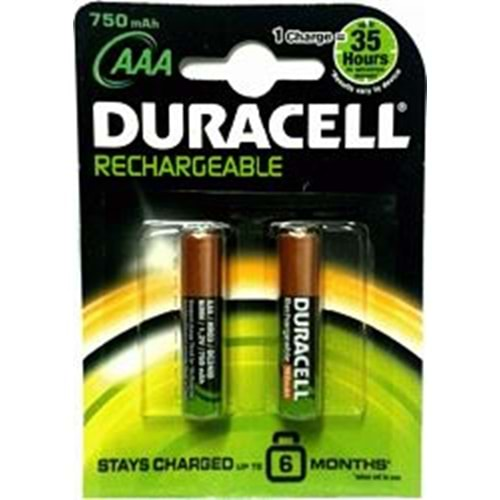 Duracell 750MA Şarjlı AAA Kalem Pil 2 Li Paket Halinde