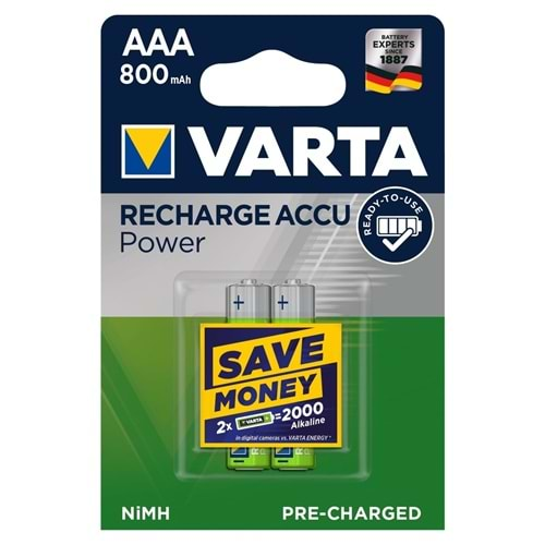 Varta 800 mAh AAA İnce Şarjlı Kalem Pil 2 Li Paket Halinde