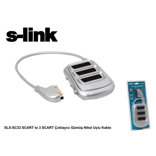 S-link SLX-SC33 Scart to 3 Scart Çoklayıcı Gümüş Nikel Uçlu Kablo