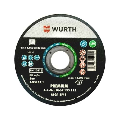 Würth 0669 135 115 Premium Paslanmaz Çelik İçin 115*1mm Kesme Taşı