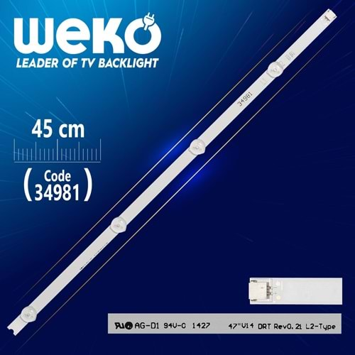 Weko 34981 Tv Ledi 44.9cm 4 LED (L1) 47'' V14 DRT REV0.2 1 R1-TYPE=SET-2294=LED110=STL083/STL084/STL085/STL095=Tek Adet Satılır--47PFK6312, 47PFT6309, 47PFT5609-60, 47LA620S