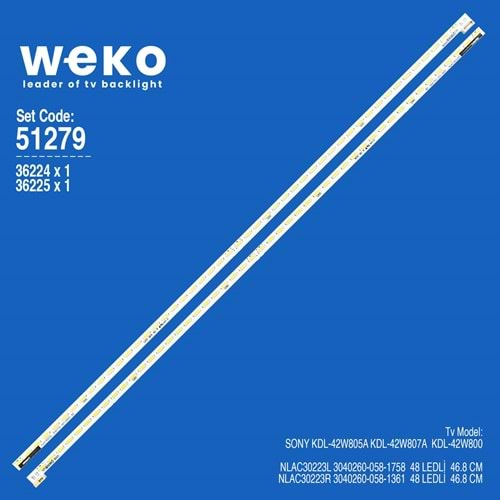 Weko Wkset-6279 36224x1/36225x1 Philips Tv Led (NLAC30223L) (NLAC30223R) (KDL42W805A) (NLAC30223) (Takım)