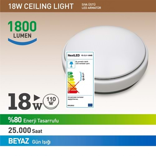 NextLed YE-CLY-18WB 18W Beyaz 1800LMN Led Armatür Spod Led