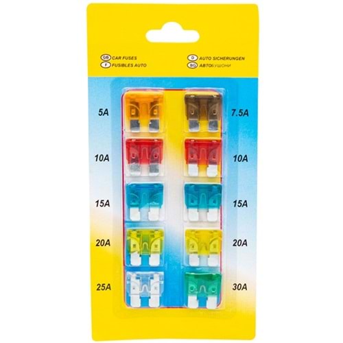 Powermaster 11609 5A+7.5A+10A+15A+20A+25A Bıçaklı Oto Sigorta - 10 Lu Paket Halinde