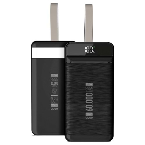 Powerway 22460 QC60 60000 mAh 22.5W Kablolu 3.0 Çift Usb Dijital Ekran Powerbank