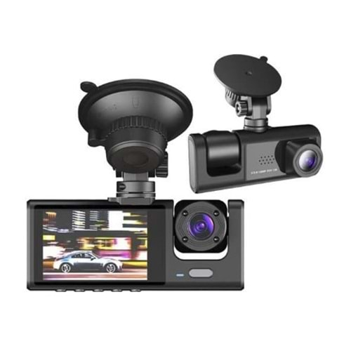 Torima TA01 Siyah 1080p Araç içi 3 Kameralı Lcd Ekranlı Gece Görüşlü , G-sensör , Geri Görüş Kameralı Yol Kayıt Araç Kamerası