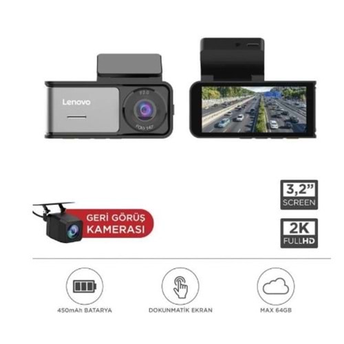 Lenovo R1/5369 Siyah 2K Wifi Araç içi Dokunmatik Ön Ve Arka Araç Kamerası