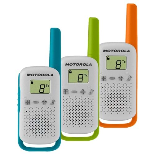 Motorola TLKR-T42 PMR446 EL Telsizi 4 KM Mezilli 8 Kanal 3 Lü Paket (3 Adet İnce Pil)