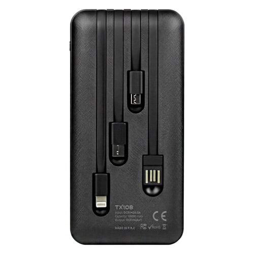 Powerway TX108 Dijital Göstergeli 4 Çıkışlı 10000 Mah Powerbank Siyah