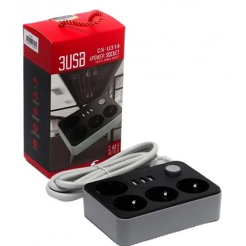 Magicline CX-U314 4 Lü 3 Usb Li 1.8 Metre Kablolu Anahtarlı Akım Korumalı Priz