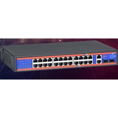Ztech ZR-1024 10/100 2 UPLİNK Gigabit +2 POE SWİTCH 250W 2 SFP 2 UPLİNK