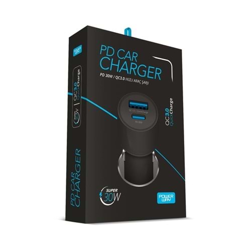 Powerway CC34 Araç İçi Çakmaklık Hızlı Şarj Cihazı 30W QC 3.0 Type-C - Usb