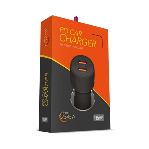 Powerway CC45 PD45W Ultra Hızlı 2x Type-C Girişli Araç İçi Çakmaklık Şarj Adaptörü