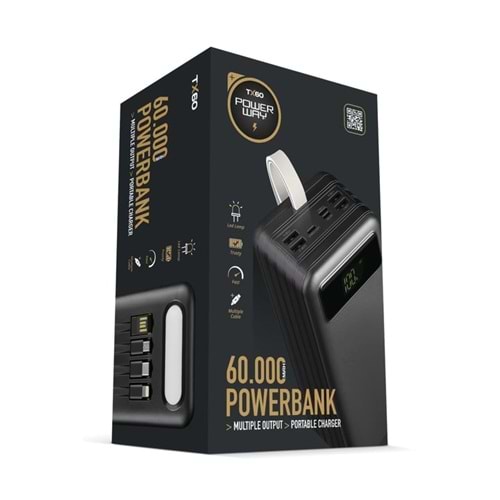 Powerway TX60 60.000 mAh Çoklu Çıkış Dijital Göstergeli Ekstra Kablolu Powerbank