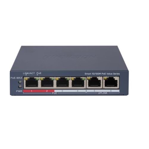 Hikvision DS-3E1106P-EI/M 4 Port PoE 10/100 2-Uplınk Yönetilemez Switch