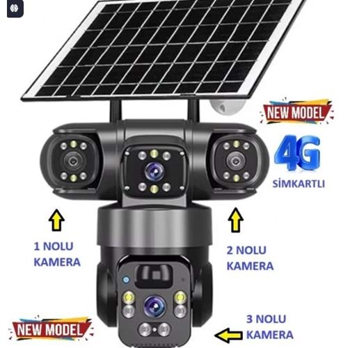 O-KAM Pro 6060 4G Solar 6MP PTZ Kamera 3 Lensli