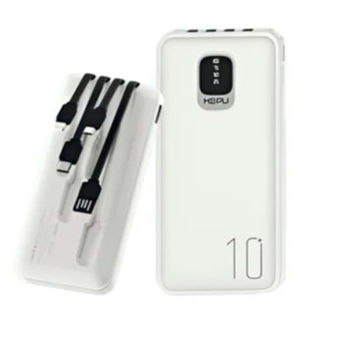 Hepu HP-965 Type-C iOS & Micro USB Kablolu + LED Göstergeli + 1to5 Çoklu Çıkış 10.000 mAh Powerbank