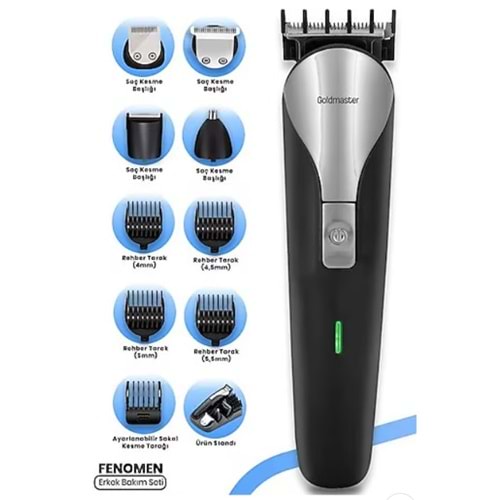 Goldmaster GM-8184 Fenomen 120dk Paslanmaz Çelik Standlı Erkek Bakım Seti