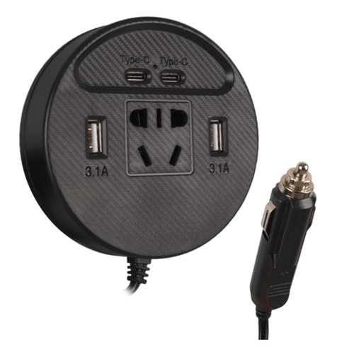 Olesson 1667 DC 12-24V 150W Oto Araç Power İnverter Çift Type-C - Çift USB - 220V Üniversal Priz Girişli 25592