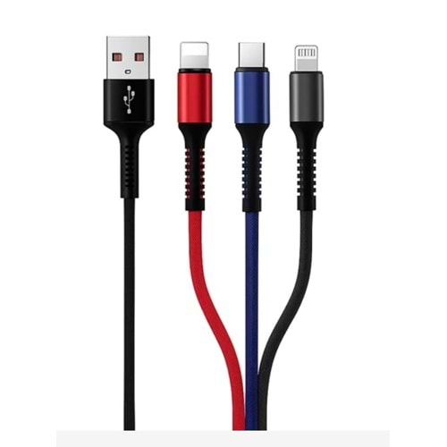 Hepu HP-11 Type-C + Lightning + Micro USB 3in1 Şarj Kablosu (1.2 Metre)